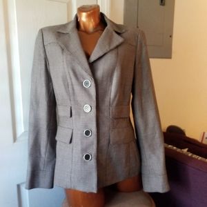 Carlisle Vtg Wool & silk Blend Blazer micro houndstooth black & cream 6